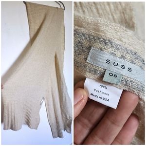 SUSS 100% Cashmere Long Scarf Beige Ivory Super Soft Knitted Shawl Scarf OS